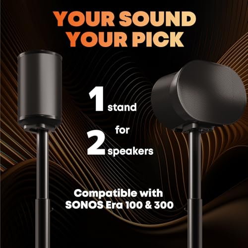 PUTORSEN Speaker Stands for Sonos Era-100 & Era-300 - Height Adjustable Floor Stands 29.1''–39'', Dual-Mount Base for Space-Saving Placement, Concealed Cable Management, 11 lbs Max Load, 1 Pair, Black - Image 2