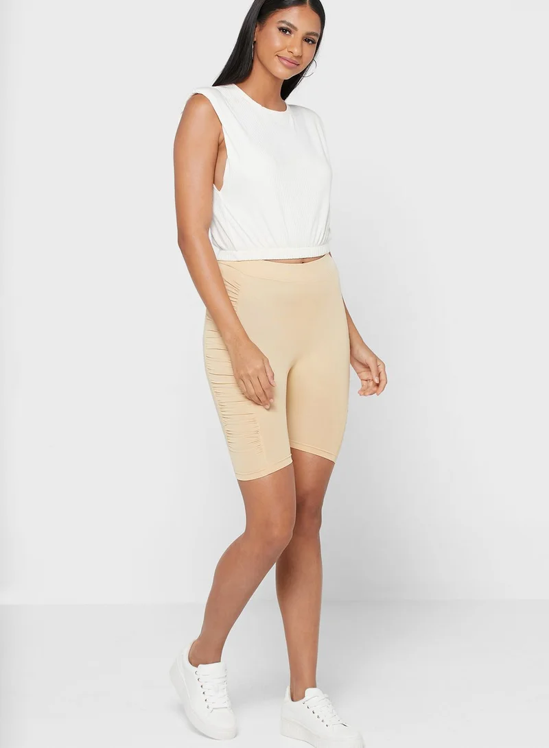 I SAW IT FIRST Stone Slinky Ruched Side Cycling Shorts