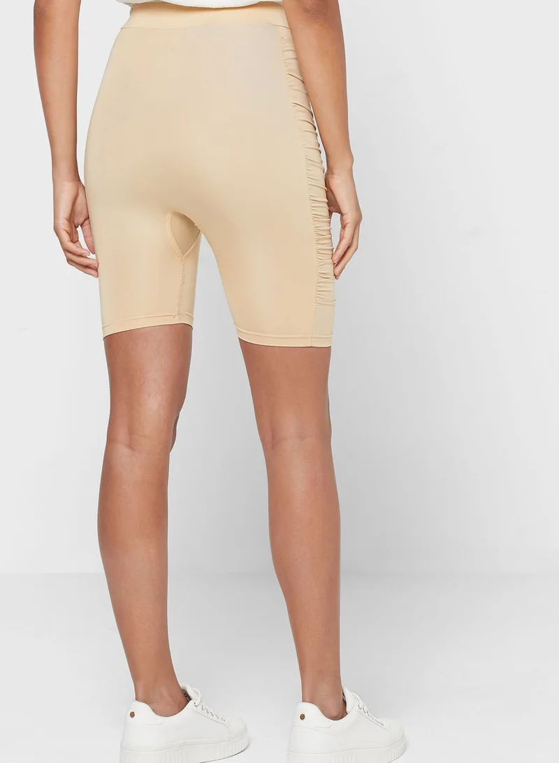 I SAW IT FIRST Stone Slinky Ruched Side Cycling Shorts