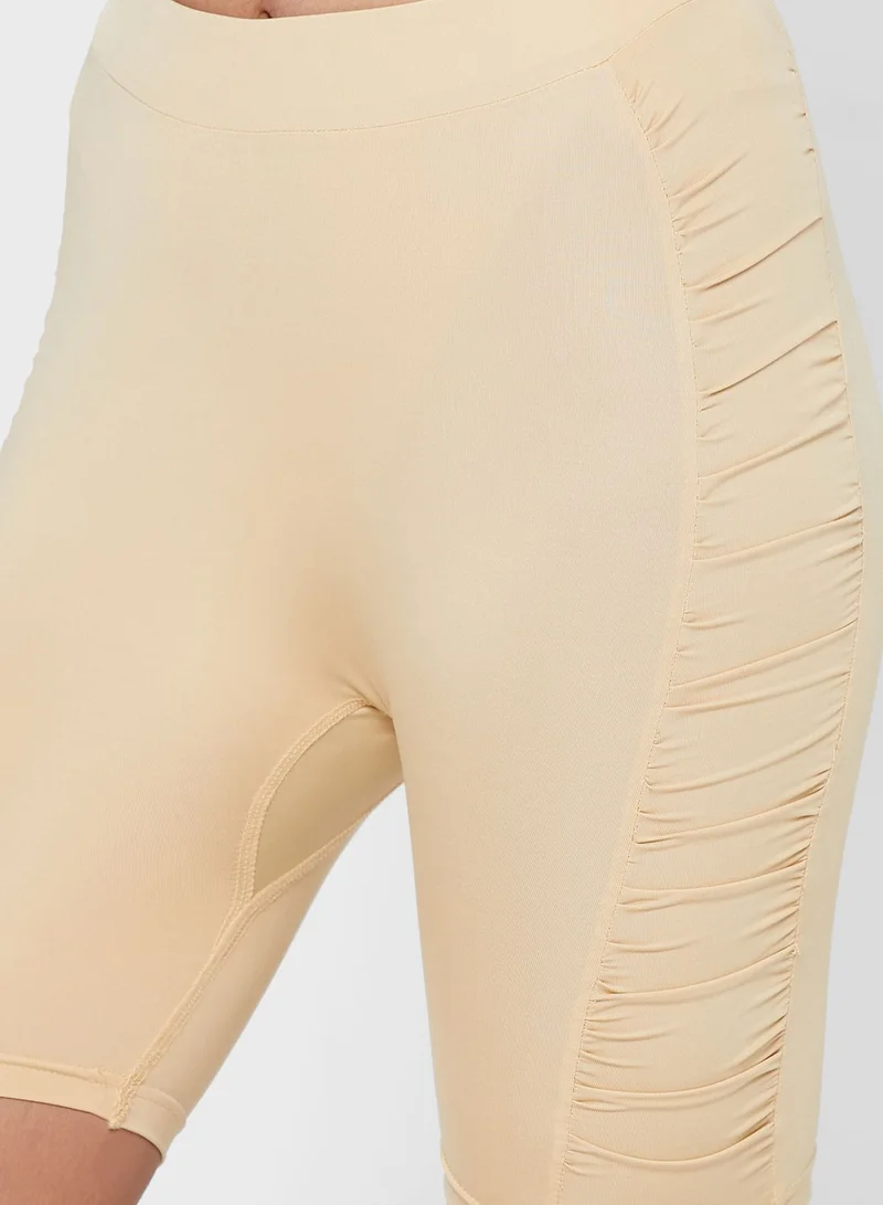 I SAW IT FIRST Stone Slinky Ruched Side Cycling Shorts