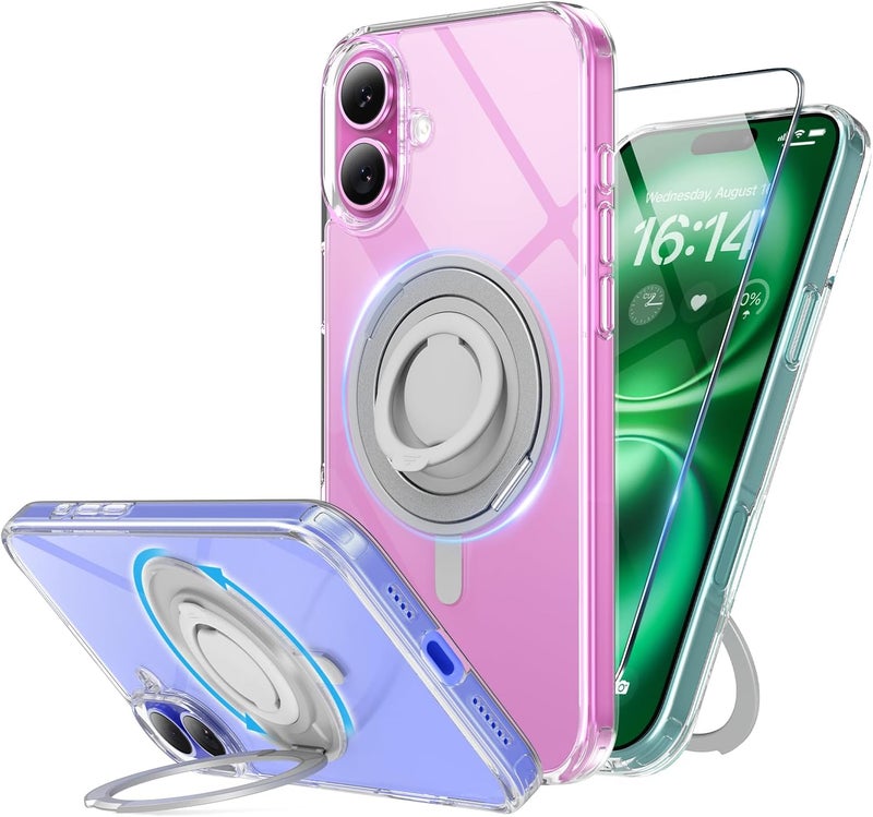 SURPHY for iPhone 16 Case With Rotable Magnetic Ring Stand and Silicone Finger Ring Grip, Compatible with MagSafe, Slim Shockproof Phone Case for iPhone 16 6.1 Inch, Clear - Image 1
