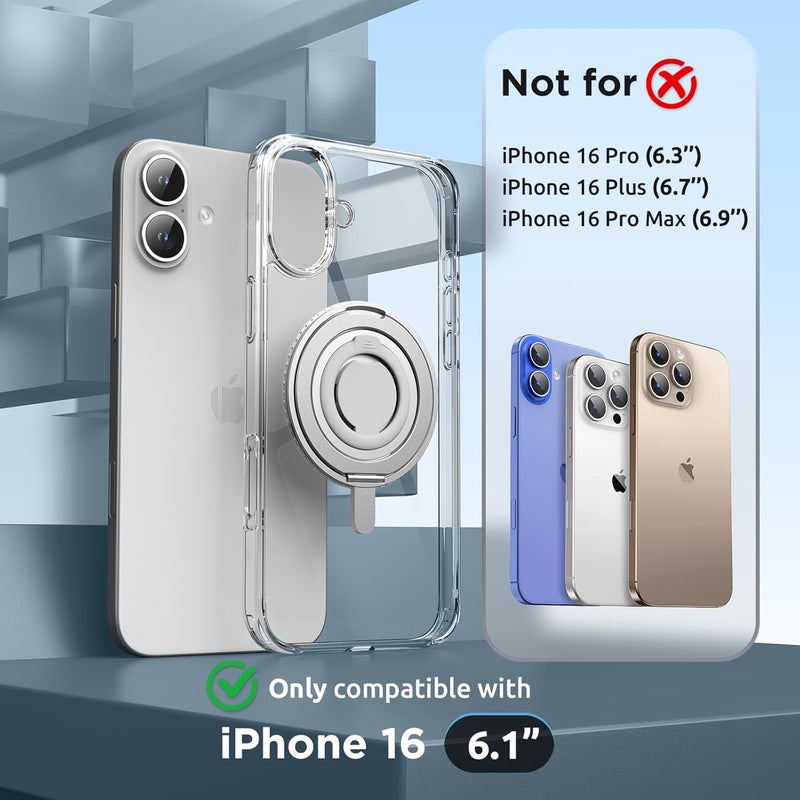SURPHY for iPhone 16 Case With Rotable Magnetic Ring Stand and Silicone Finger Ring Grip, Compatible with MagSafe, Slim Shockproof Phone Case for iPhone 16 6.1 Inch, Clear - Image 2