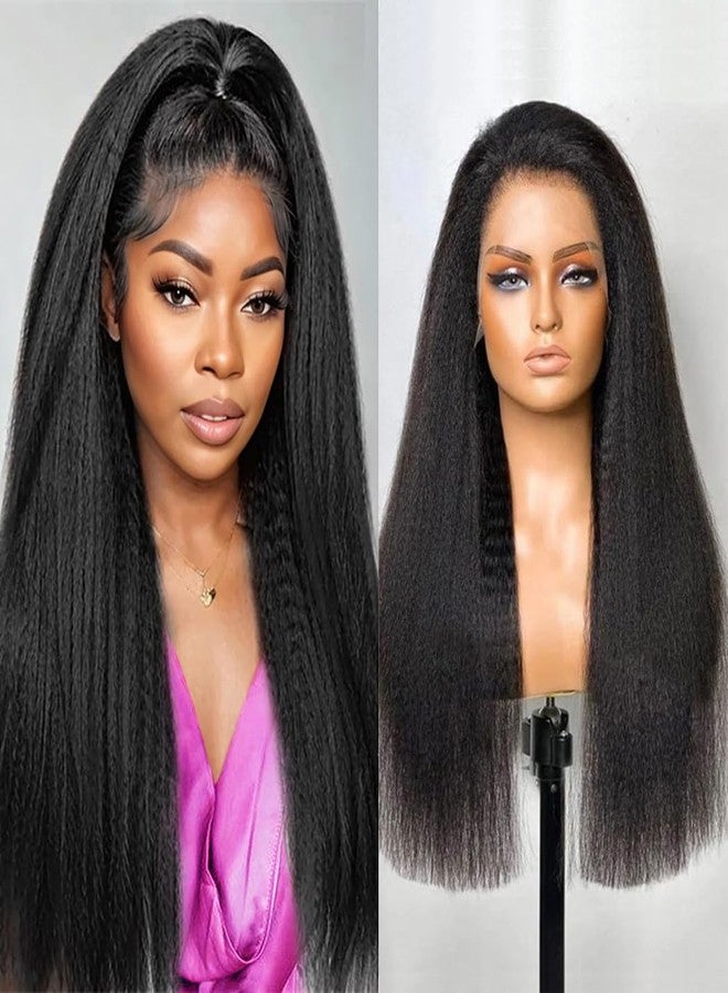 Jinhongze Kinky Straight Wig 13x6 Lace Front Wigs Human Hair 30 Inch Yaki Straight Human Hair Wig 200% Density Lace Front Wigs for Black Women - Image 1