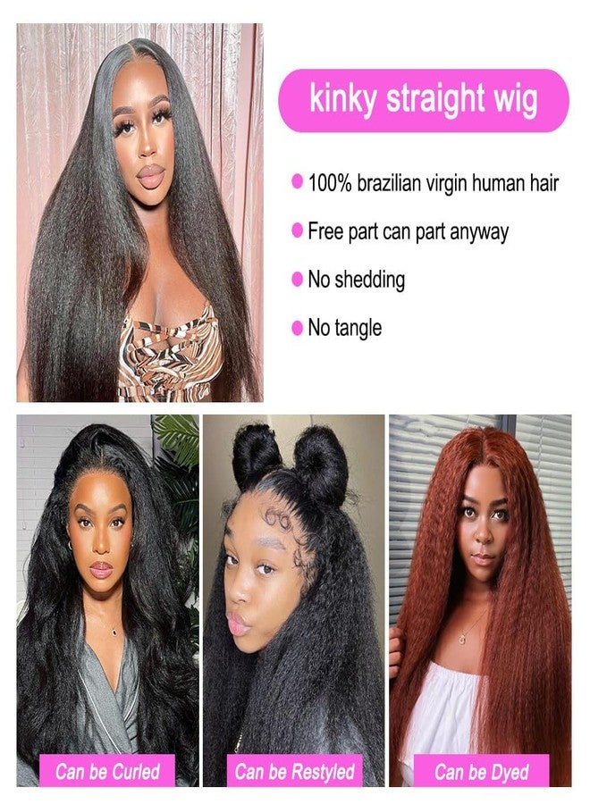 Jinhongze Kinky Straight Wig 13x6 Lace Front Wigs Human Hair 30 Inch Yaki Straight Human Hair Wig 200% Density Lace Front Wigs for Black Women - Image 3