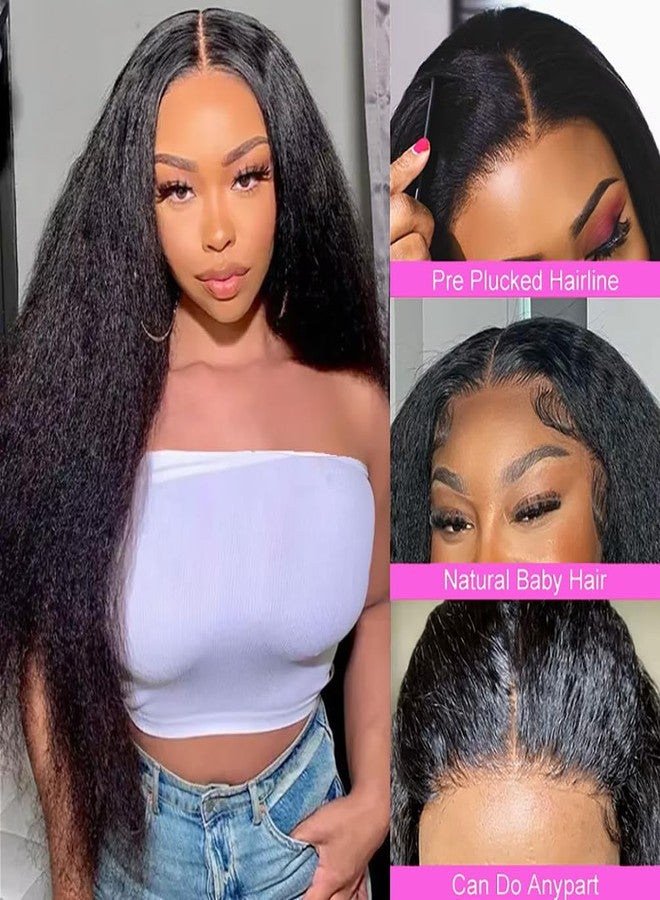 Jinhongze Kinky Straight Wig 13x6 Lace Front Wigs Human Hair 30 Inch Yaki Straight Human Hair Wig 200% Density Lace Front Wigs for Black Women - Image 4