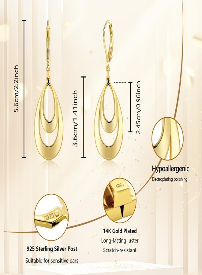 ALEXCRAFT Gold Teardrop Dangle Drop Earrings for Women 14K Gold Plated Double Teardrop Leverback Earrings Hypoallergenic Trendy Prom Fashion Jewelry Gifts - Image 4