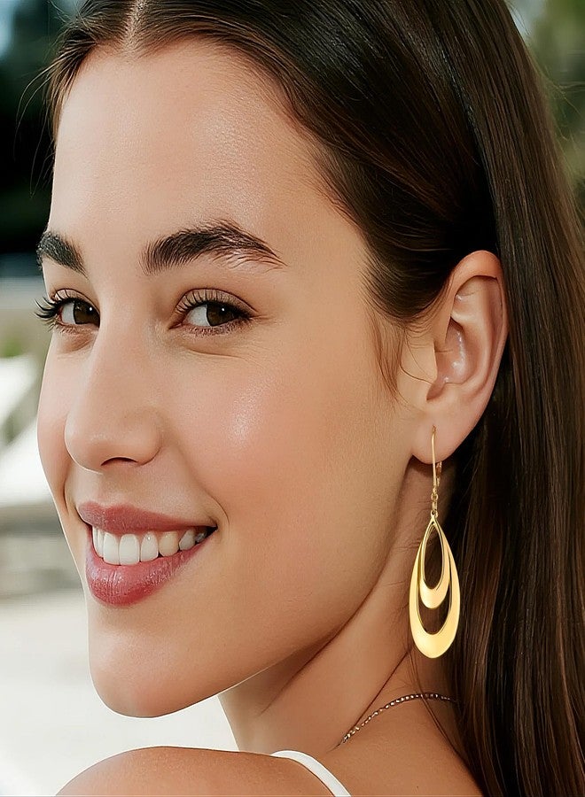 ALEXCRAFT Gold Teardrop Dangle Drop Earrings for Women 14K Gold Plated Double Teardrop Leverback Earrings Hypoallergenic Trendy Prom Fashion Jewelry Gifts - Image 2