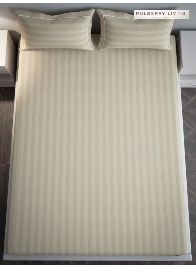 MULBERRY LIVING 100% Cotton - 300Tc Elysian Stripes King Size (260X280  Cms) Flat Bedsheet With 2 Pillow Covers (50X75 Cm) - Beige  - Image 4