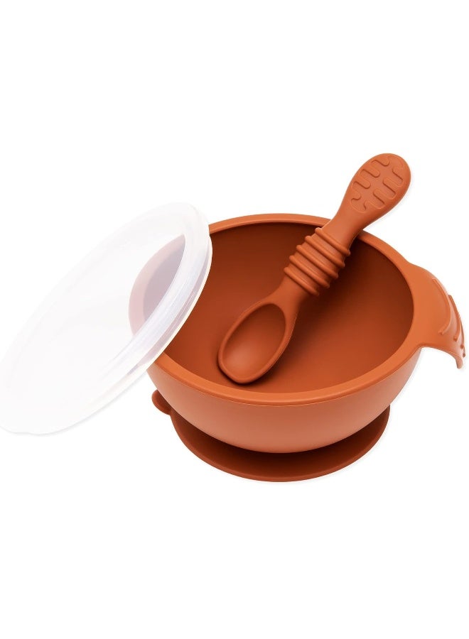 Bumkins Baby Bowls, Silicone Baby Feeding Set, Suction Bowls for Baby and Toddler with Spoon and Lid, First Feeding Set, Platinum Silicone Bowl for Babies 4 Months Up - Image 1
