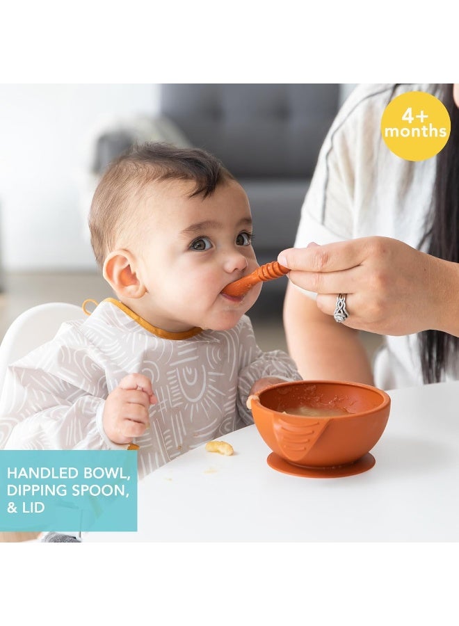 Bumkins Baby Bowls, Silicone Baby Feeding Set, Suction Bowls for Baby and Toddler with Spoon and Lid, First Feeding Set, Platinum Silicone Bowl for Babies 4 Months Up - Image 2