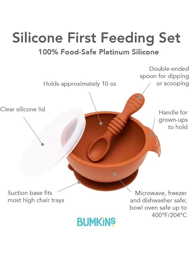 Bumkins Baby Bowls, Silicone Baby Feeding Set, Suction Bowls for Baby and Toddler with Spoon and Lid, First Feeding Set, Platinum Silicone Bowl for Babies 4 Months Up - Image 5