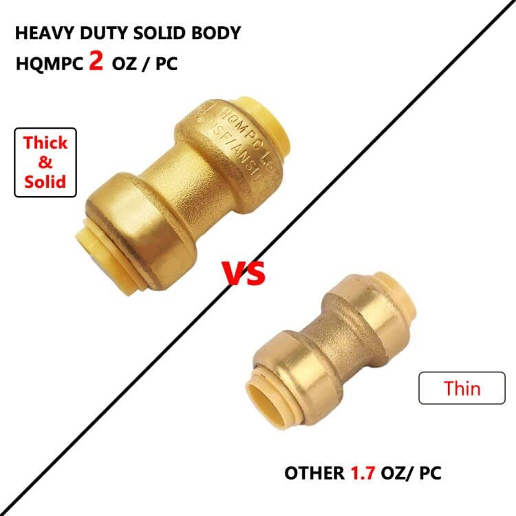 HQMPC Push Fit PEX Fittings Straight Coupling 1/2", Push-to-Connect Copper, CPVC, No Pb Brass Plumbing Fittings (2PCS 1/2 Inch(1/2")) - Image 2