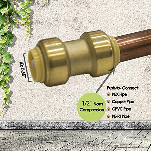 HQMPC Push Fit PEX Fittings Straight Coupling 1/2", Push-to-Connect Copper, CPVC, No Pb Brass Plumbing Fittings (2PCS 1/2 Inch(1/2")) - Image 4