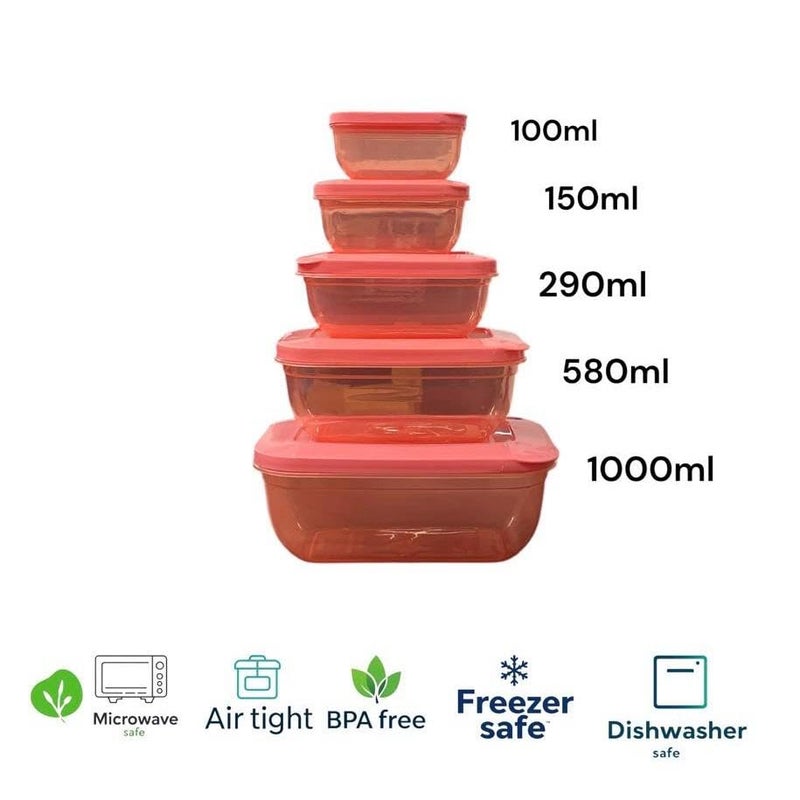 c s m CSM 5+5 Rectangular Plastic Food Storage Container with Air Tight Lid Kitchen Container Meat Box Fridge and Freezer Storage Boxes Bowl - 100ml, 150ml, 290ml, 580ml, 1000ml, 10 Pcs, Clear - Image 5