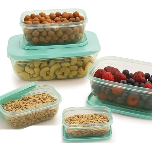 c s m CSM 5+5 Rectangular Plastic Food Storage Container with Air Tight Lid Kitchen Container Meat Box Fridge and Freezer Storage Boxes Bowl - 100ml, 150ml, 290ml, 580ml, 1000ml, 10 Pcs, Clear - Image 2