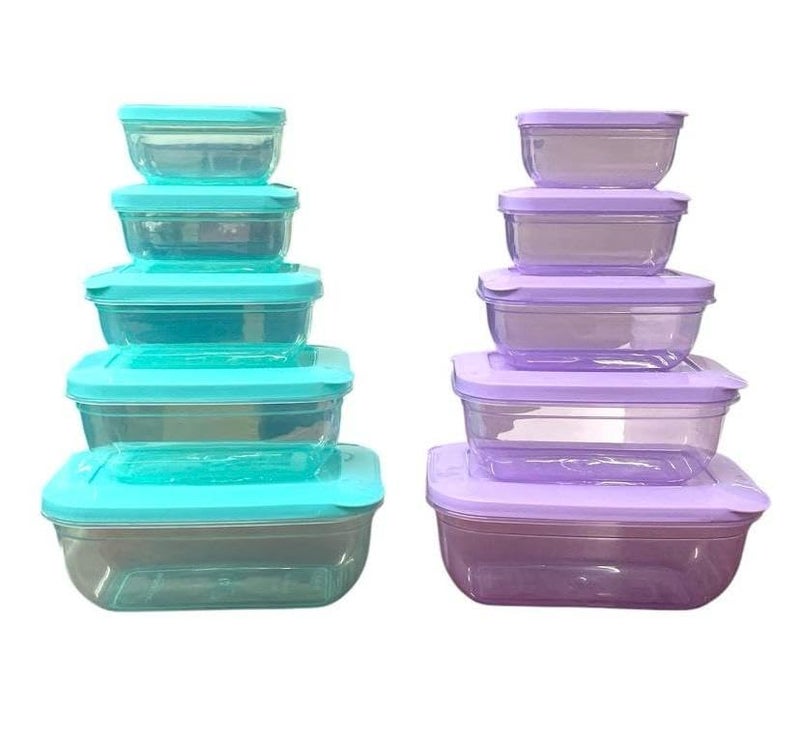 c s m CSM 5+5 Rectangular Plastic Food Storage Container with Air Tight Lid Kitchen Container Meat Box Fridge and Freezer Storage Boxes Bowl - 100ml, 150ml, 290ml, 580ml, 1000ml, 10 Pcs, Clear - Image 1