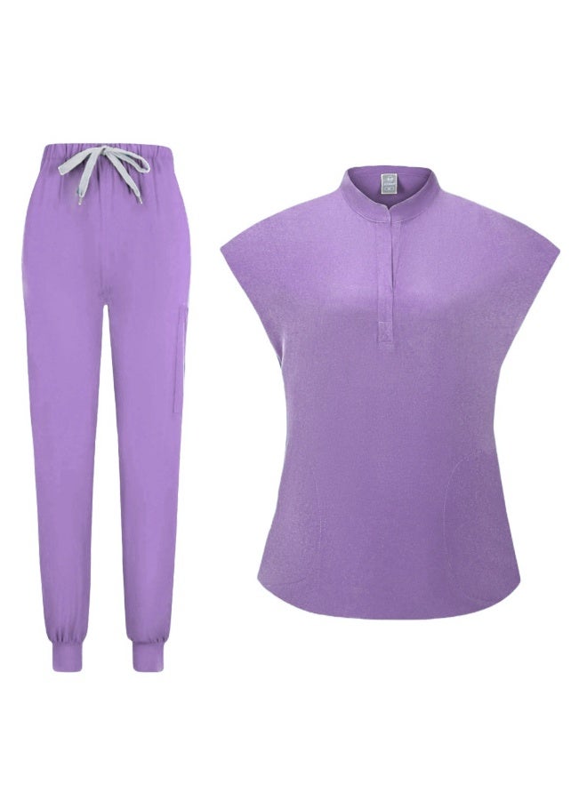 Loquat Womens Medical Scrubs Set Medical Uniform Set Light Purple - Image 1