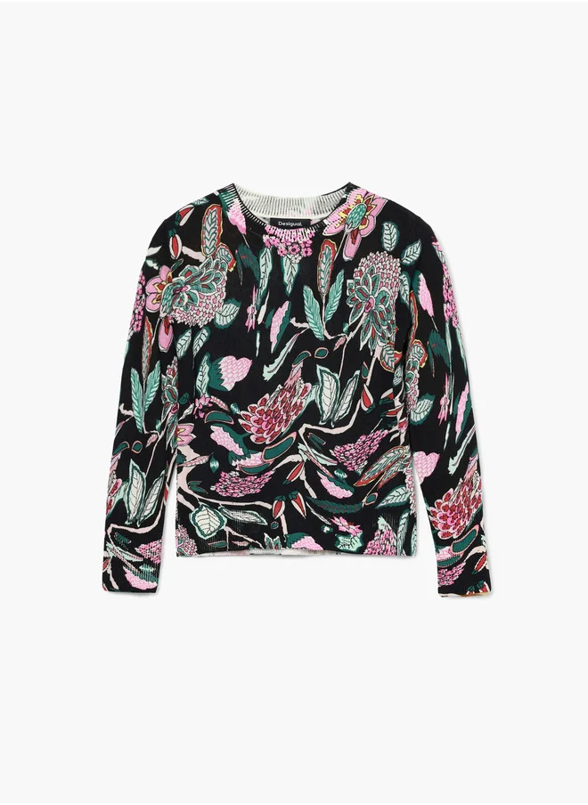 DESIGUAL Botanical Pattern Knit Sweater