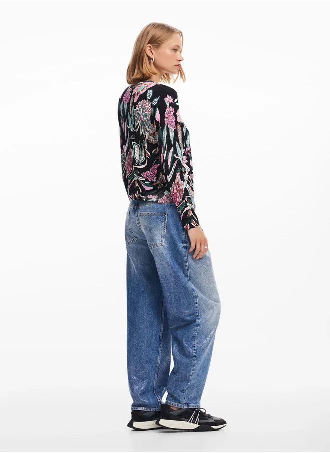 DESIGUAL Botanical Pattern Knit Sweater