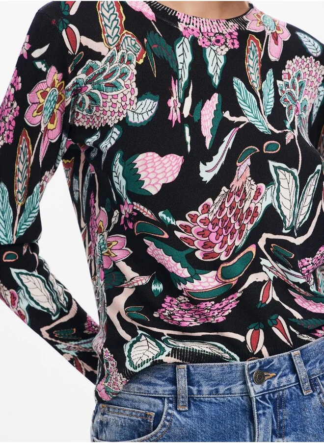 DESIGUAL Botanical Pattern Knit Sweater