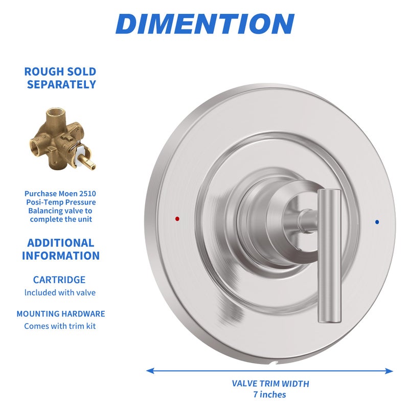 KANDENT T2901BN Gibson Valve Trim Kit, Brushed Nickel Shower Trim Kit Shower Lever Handle, Compatible with Moen 2510 Valve - Image 4