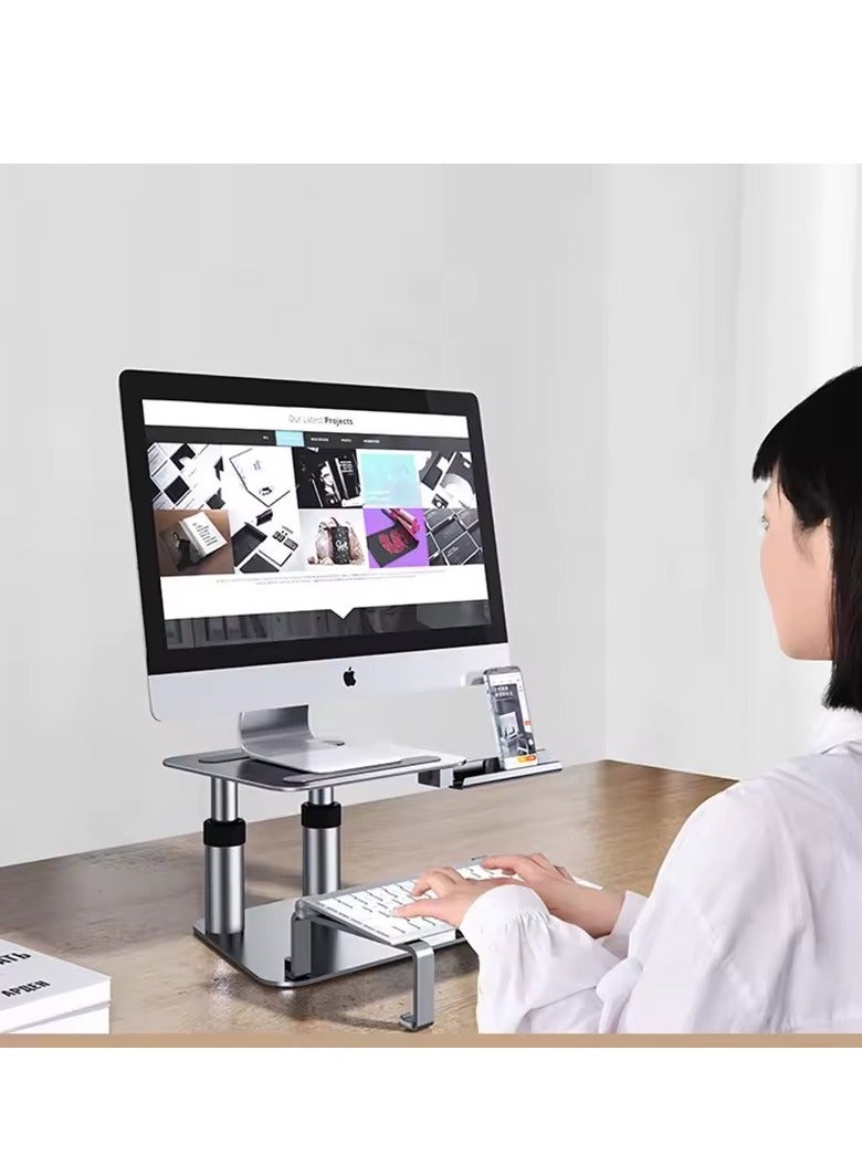 Gravity Adjustable Height Monitor Stand with Retractable Desk Mount ‚Äì Laptop Riser with Keyboard Support for iMac, MacBook, iPad, iPhone ‚Äì Ergonomic & Stable ABS Metal Build, Fits Devices Up to 17‚Äù - Image 1