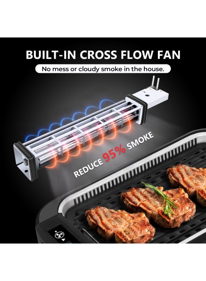 كوسيماكس الشواية الكهربائية الخالية من الدخان مع تكنولوجيا استخراج الدخان التوربو ، وعاء الشواية القابلة للإزالة غير اللاصقة ، غسالة الصحون آمنة ، 1500 واط ، رائعة للمنزل والحزب - Image 3