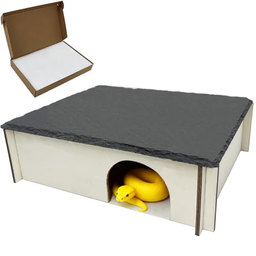INOSCIND Large Snake Hide with Slate Reptile Hide Box Ball Python Hide 9.8×7.9×3" (M) Reptile Hides Snake Hides for Ball Pythons 100% Natural Stone & Wood Reinforced Packaging - Image 1