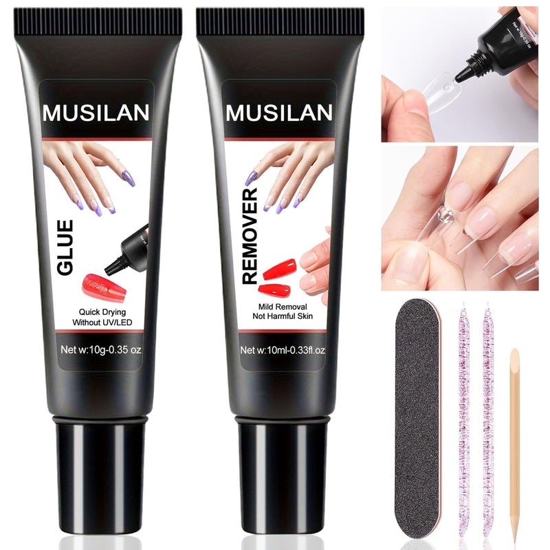 طقم جل غراء الأظافر المُحسّن حديثًا مع مزيل، غراء أظافر شبه صلب فائق القوة طويل الأمد لأطراف الأظافر اللاصقة، مزيل سريع الجفاف، لا حاجة لمصباح الأشعة فوق البنفسجية، طقم أظافر أكريليك مزيفة 12 - Image 1