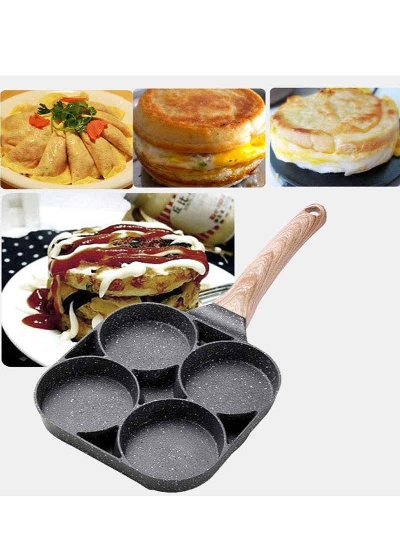 4 Hole Omelet Pan for Burger Eggs Ham Pancake Maker Wooden Handle Frying Pot Non-Stick Cooking Breakfast - Image 2