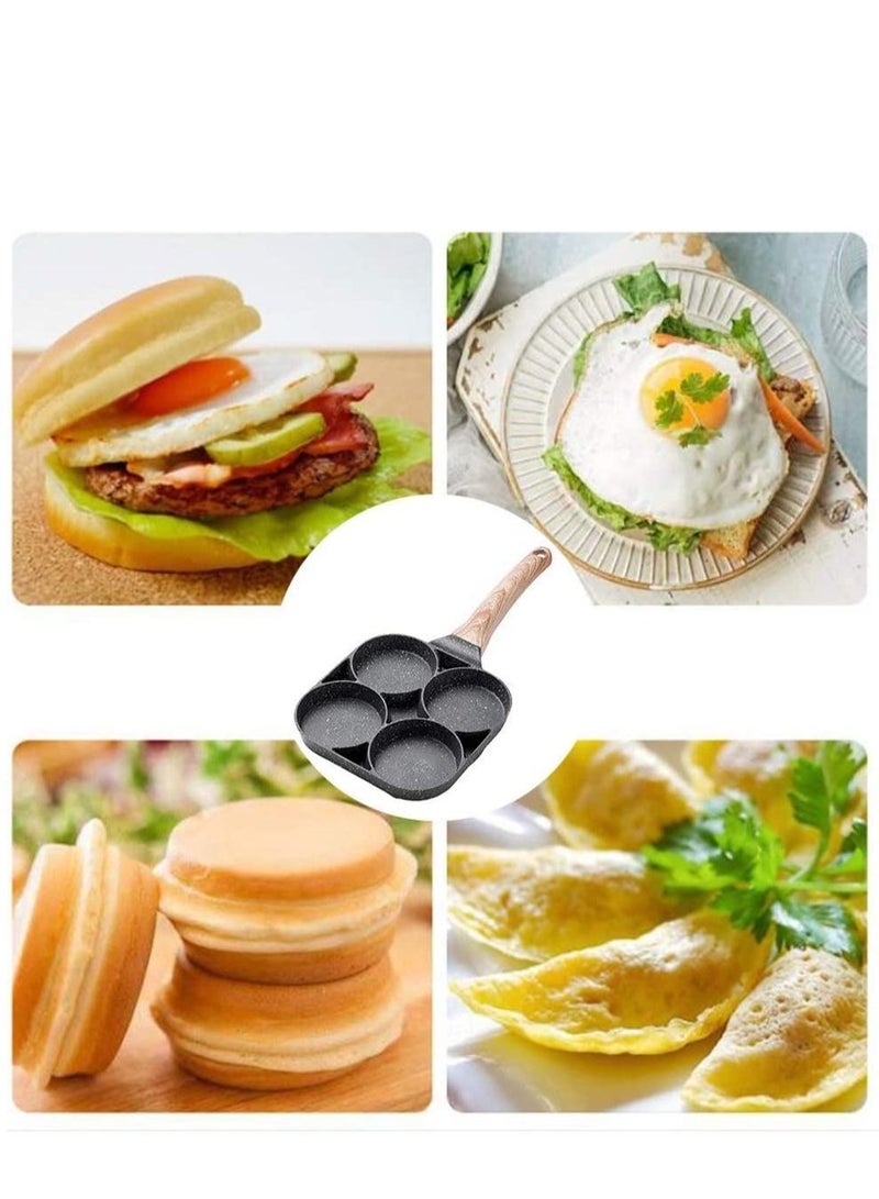 4 Hole Omelet Pan for Burger Eggs Ham Pancake Maker Wooden Handle Frying Pot Non-Stick Cooking Breakfast - Image 4