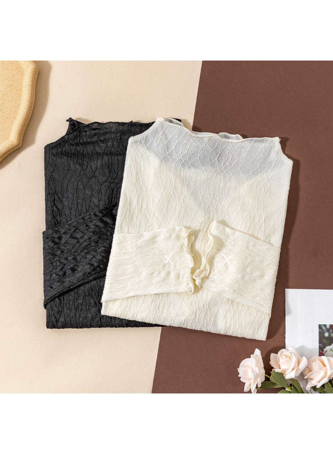 Modal Women'S Lace Blouse For Spring, Thin Layering Top, Stylish Semi-High Neck Shirt - Image 4