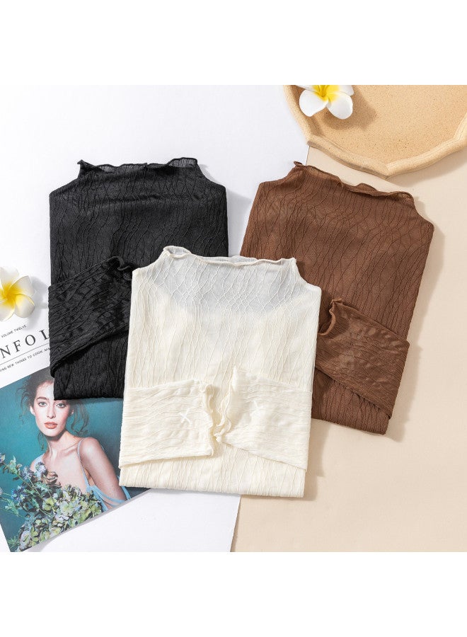 Modal Women'S Lace Blouse For Spring, Thin Layering Top, Stylish Semi-High Neck Shirt - Image 2