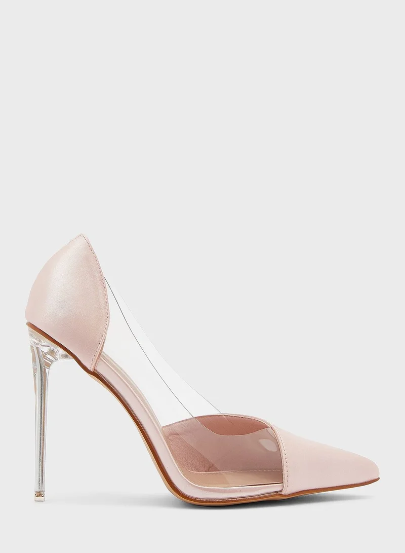 ELLA Satin And Clear Heel Pointed Pump
