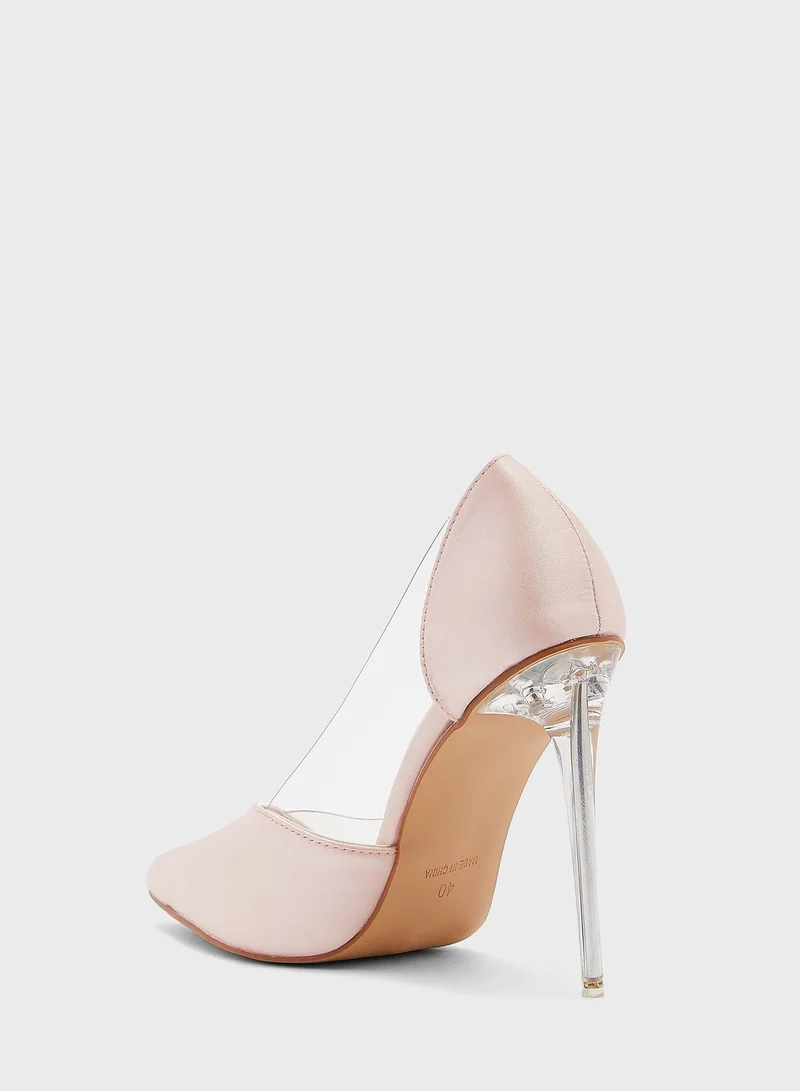 ELLA Satin And Clear Heel Pointed Pump