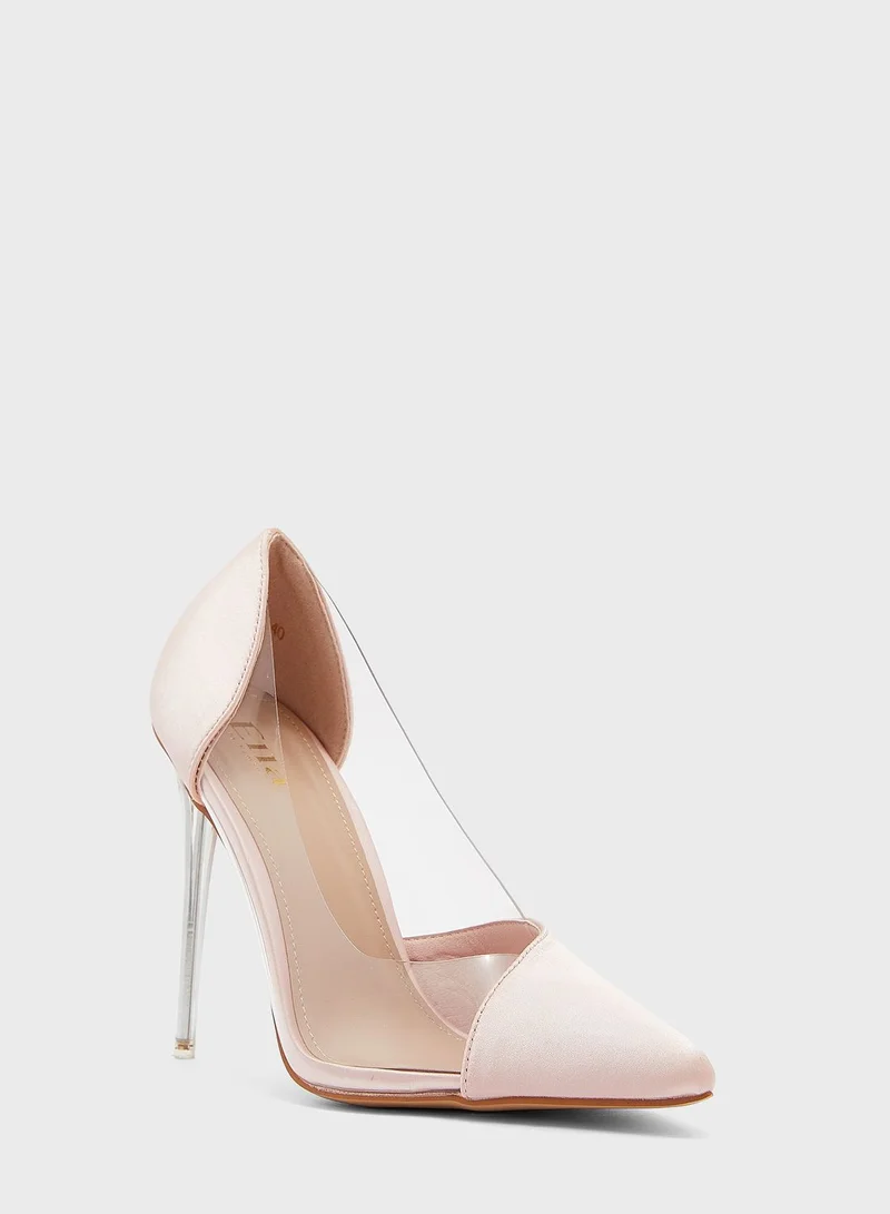 ELLA Satin And Clear Heel Pointed Pump