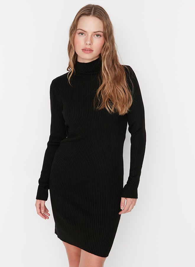 trendyol Black Mini Knitwear Dress with Accessory Detail TWOAW23EL01389  - Image 1