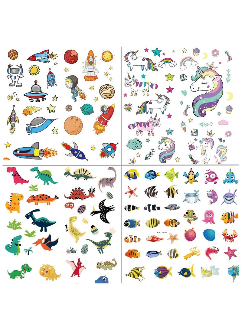 ORAINBOW 250pcs Temporary Tattoos for Kids Birthday Party Featured 4 Series of Cute Waterproof Tattoos for Boys Girls Dinosaurs Spaceships Fish Unicorn - Image 1