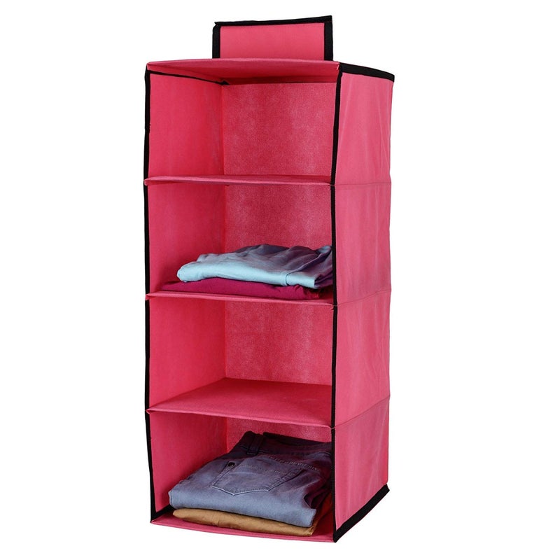 Flipco Flipco Cloth Hanging Organizer 4 Layer Shelf Closet 30 x 30 x 80 cm Hanging Closet OrganizerSweater Sock Organizer with a Hook and LoopsCollapsible Storage Shelves for Clothes  - Image 1