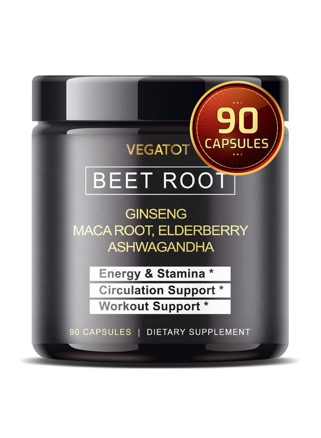 VEGATOT Beet Root *USA Made and Tested* Concentrated with Ginseng Maca Root Ashwagandha - Energy Stamina Immune Support (90 Count (Pack of 1)) - Image 1