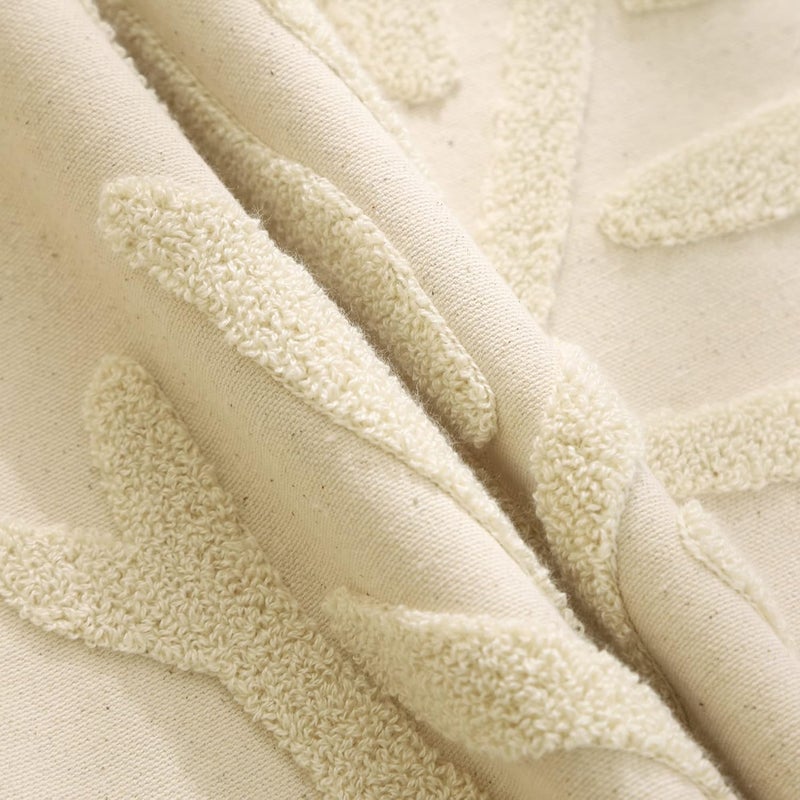 Tosleo أغطية وسائد ديكورية من مقاس 16x16 بوصة، مجموعة من 2، أغطية وسائد مطرزة، أغطية وسائد قطنية ريفية، ديكور منزلي، أغطية وسائد مربعة زهرية (بيج مع ورقة واحدة) - Image 3