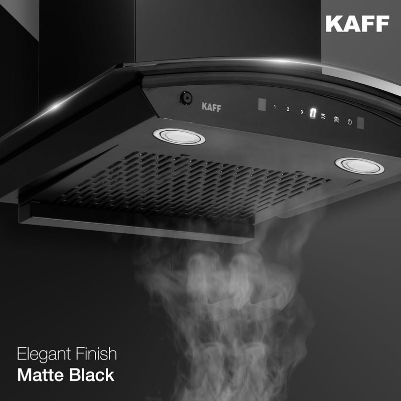 Kaff KAFF KSeries KEC 60A Filterless AutoClean Kitchen Chimney 60 CM Curved Glass1450 m3hr Suction Touch Motion Sensor 2 Years Comprehensive Warranty and Lifetime on Motor Black  - Image 2