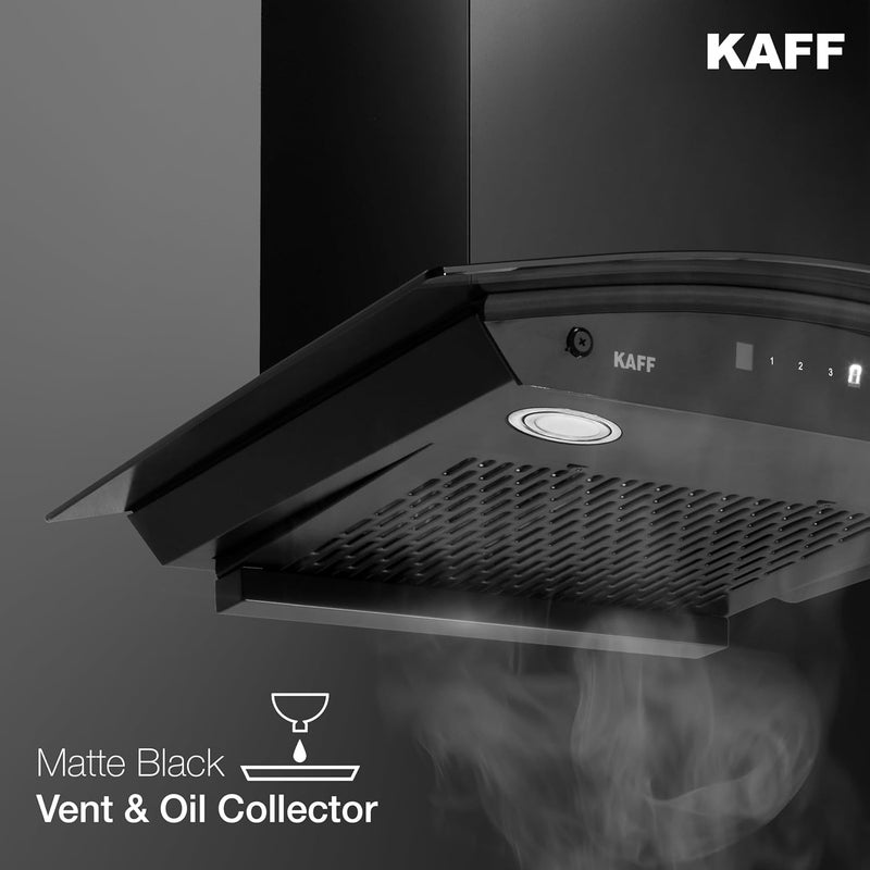 Kaff KAFF KSeries KEC 60A Filterless AutoClean Kitchen Chimney 60 CM Curved Glass1450 m3hr Suction Touch Motion Sensor 2 Years Comprehensive Warranty and Lifetime on Motor Black  - Image 3