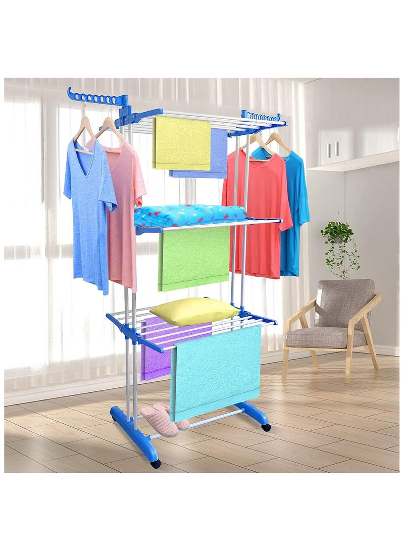 Shopy-Basket 3-Layer Clothes Drying Rack – Stainless Steel, Adjustable Freestanding Foldable & Multi-Purpose for Indoor/Outdoor Use - Image 1
