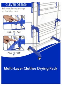 Shopy-Basket 3-Layer Clothes Drying Rack – Stainless Steel, Adjustable Freestanding Foldable & Multi-Purpose for Indoor/Outdoor Use  - Image 4