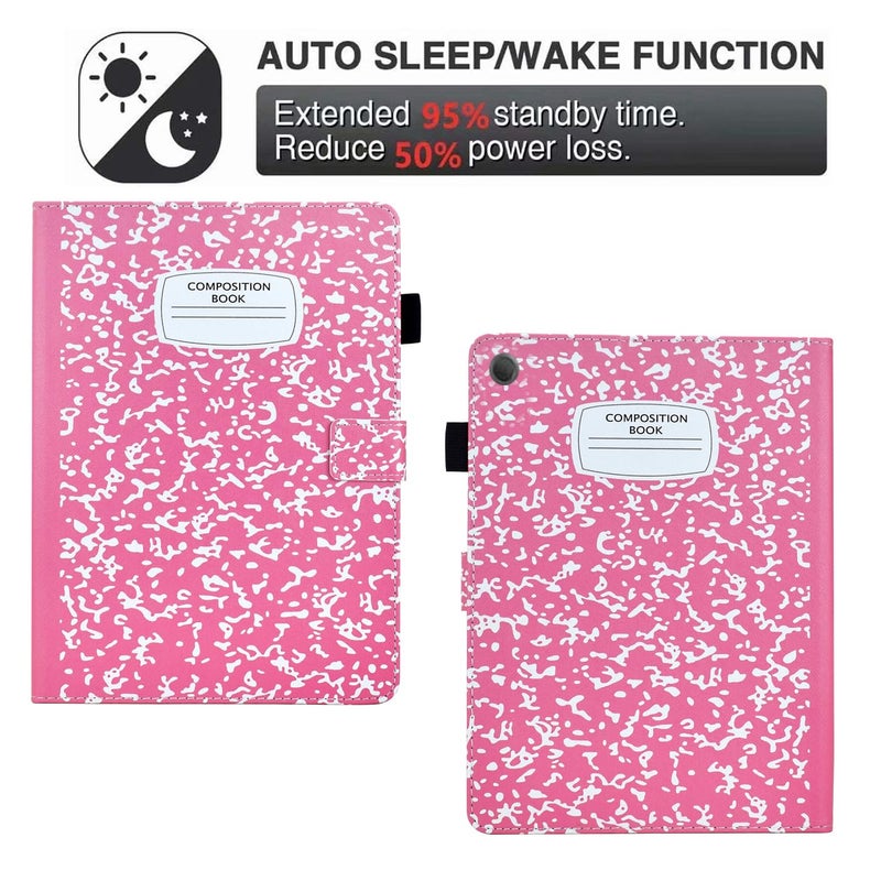 BYCeKe Cute Case for All-New Amazon Kindle Fire HD 10 & 10 Plus Tablet (13th/11th Generation, 2023/2021 Release) 10.1",Vegan Leather Slim Folding Stand Cover with Pocket Auto Wake/Sleep,Pink Notebook - Image 5