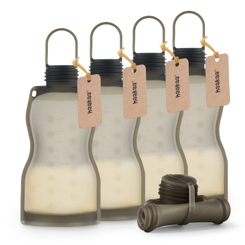 haakaa Silicone Breast Milk Storage Bag 9 oz- Reusable Milk Collector Freezer Bag for Breastfeeding Mom - Baby Food Storing Yummy Pouch - Breast Pump Bag -Leakproof - 5 Count - Image 1