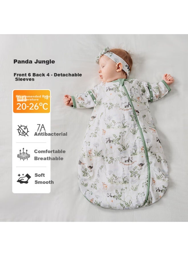 Ouyun Baby Sleeping Bag, Summer Bamboo Cotton Gauze Integrated Children's Anti-kick Blanket Sleeping Bag, Liu Si, Panda Jungle, 65×31 - Image 1
