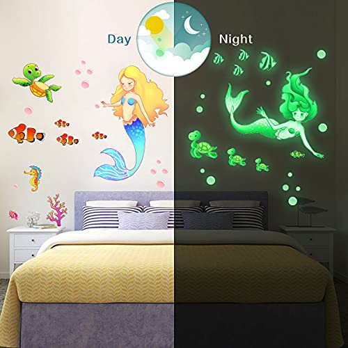 MESU Glow in The Dark Mermaid Wall Decals Sea Turtle Luminous Sticker Seahorse Ceiling Decor for Girls Room Nursery Mermaid - Image 3