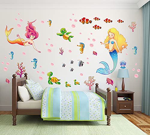 MESU Glow in The Dark Mermaid Wall Decals Sea Turtle Luminous Sticker Seahorse Ceiling Decor for Girls Room Nursery Mermaid - Image 2